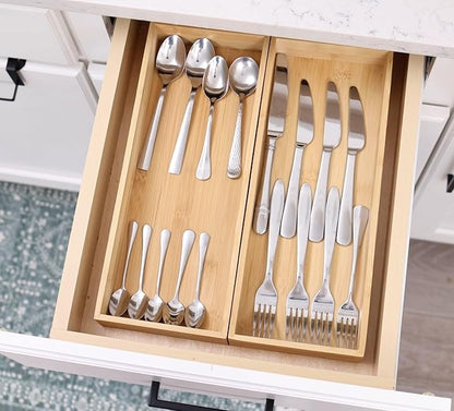 Fabsome Kitchen Utensil Drawer Organizer, Bamboo Silverware Cutlery Flatware