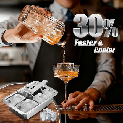 Ice Cube Trays, 2 Pack Large 6-cube Stainless Steel Ice Cube Trays