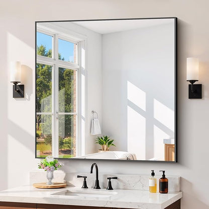 Black Bathroom Mirror for Wall, 39x39 Inch Rectangle Mirror