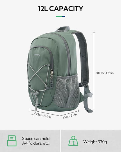 WATERFLY 12L Small Hiking Backpack: Day Pack Lightweight Travel Bag Camping Fitness Cycling Outdoor Sports Daypack For Women Men