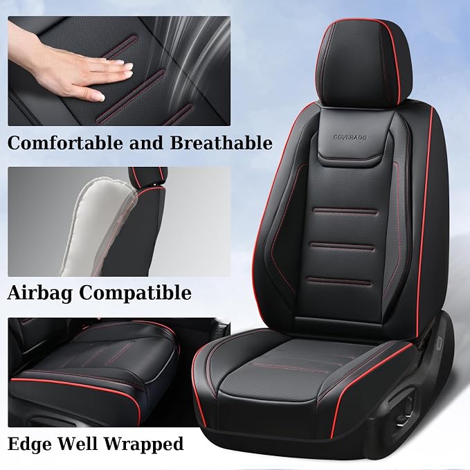 Coverado Car Seat Covers, Front Covers for Cars, Car Seat Cover Front Seats, Car Seat Protector Waterproof, Leather Car Seat Cushion, Universal Interior Covers Seat Protectors for Most Cars
