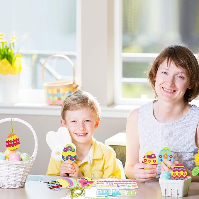 Fennoral 24 Pack Easter Egg Craft for Kids Make You Own Eggs Foam Stickers Ornament DIY Easter Arts and Crafts for Party Supplies Easter Decoration Easter Gifts