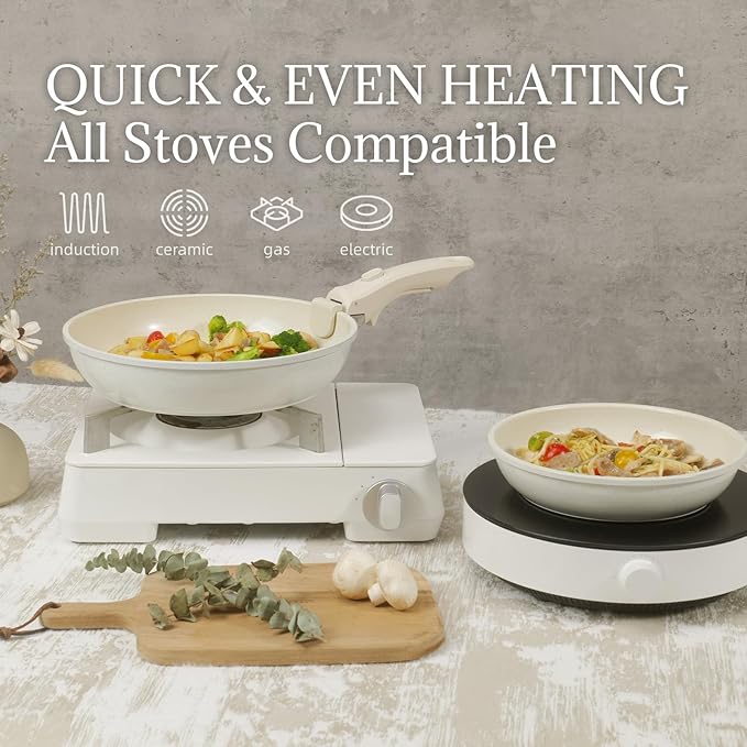 Ceramic Cookware Set Non Stick 8Pcs Pots and Pans Set Detachable Handle