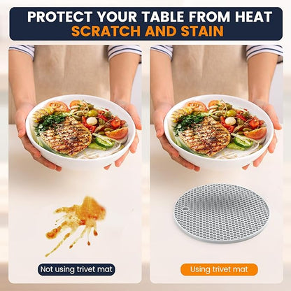 Silicone Trivet Mats 4 Heat Resistant Pot Holders Multipurpose Non-Slip Hot Pads for Kitchen Potholders, Drying mat, Jar Opener, Spoon Holder, Coaster(Nordic Grey)