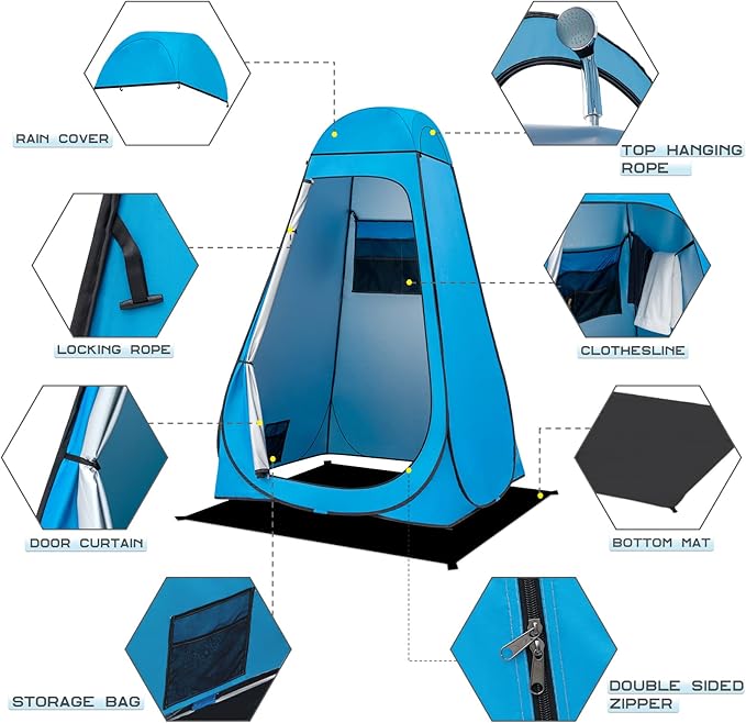 BRIAN & DANY Pop Up Shower Tent, Portable Privacy Camping Changing Tent, Camp Toilet Bathroom Pod with Rain Shelter & Windows, UPF 50+ & Waterproof, 47.2" x 47.2" x 74.8"