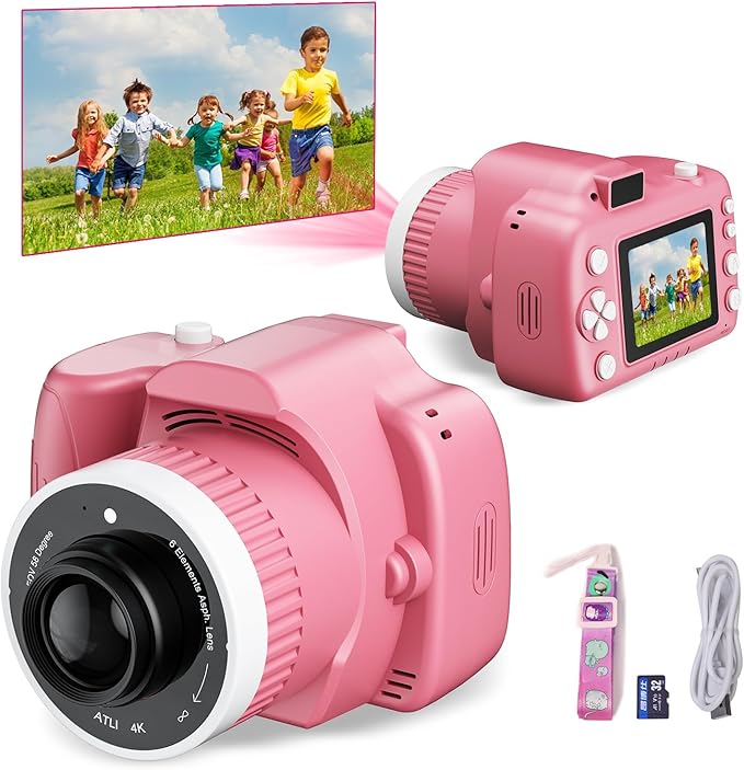 Kids Camera Toys for 5-12 Year Old Girls Boys,1080P Kids Digital Camera with Projector, Digital Video Camera with Music Download for Girls and Boys,Best Chritmas Birthday Festival Gift for Kid (Pink)