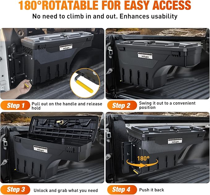 Nilight Truck Bed Tool Box Driver Side & Passenger Side Truck Toolbox Fit for Chevrolet Silverado GMC Sierra 1500 2500 3500 2007-2018 Swing Case Truck Bed Storage Box w Lockable Lid Wheel Well Toolbox