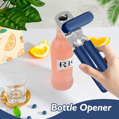 10 Colors Can Opener Manual Handheld Heavy Duty Hand Can Opener Smooth Edge Stainless Steel Can Openers Top Lid Kitchen Gadgets, Best Large Rated Easy Turn Knob, with Bottle Opener, Navy Blue