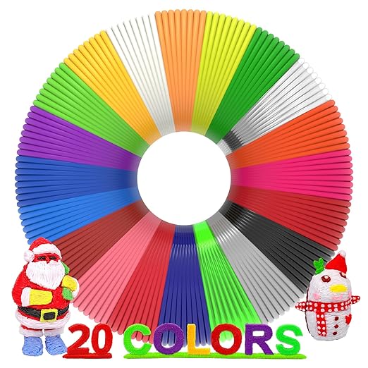 3D Pen Filament 400 Feet 20 Colors, dikale 3D Printing Pen Refills PLA Bonus 250 Stencil eBook, 3D Printer Pen Filament 1.75mm Smooth Printing