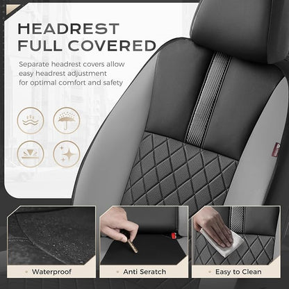Coverado Car Seat Covers Front Pair, Automotive Leather Seat Covers for Car，Universal Fit Front Back Seat Cover, Non-Slip Waterproof Breathable Car Seat Protector