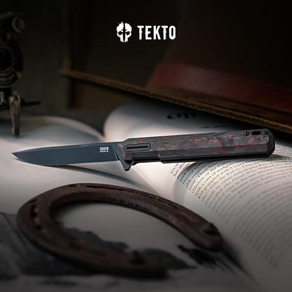 F2 Bravo Folding Pocket Knife - D2 Steel Blade, Ceramic Ball Bearings - EDC - Snap, Swift Flip for Camping - 2.4oz (68g), Forged Ember Handle, Black Titanium Accents (Tactical Patch Included)