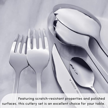 Karaca Tivoli 60 Pieces Cutlery Set for 12 Person - Forks, Spoon, Knives Silverware Sets - Modern Silver Flatware - Stainless Steel Kitchen Utensils Tableware Set - Dishwasher Safe