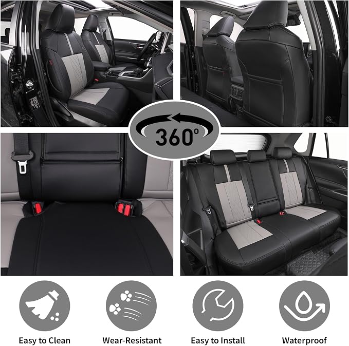 EKR Corolla Seat Covers Custom Fit for Toyota Corolla 2020 2021 2022 L/LE,Leather Car Seat Cover Full Set-Faux Leather(Black+Light Gray)