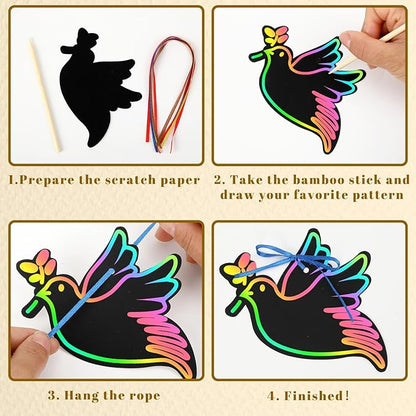 JULMELON 36 PCS Religious Easter Crafts, Rainbow Scratch Art for Religious Gifts Magic Color Resurrection Cross Scratch Cards Christian Sunday School Bible Crafts Classroom Party Favors