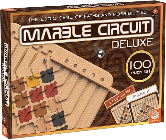 MindWare Marble Circuit Deluxe Brain Teaser Puzzles – Logic Game for 1 Player – Great Gift for Kids & Adults – Premium Marble Maze Game with 100 Brain Puzzles – Ages 8+
