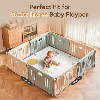 Foldable Baby Play Mat, PIGLOG Waterproof Playmats for Babies and Toddlers Kids, Safe Foam Playmat for Tummy Time, 50x50 Playpen Mat, Reversible Baby Floor Mat for Infant, Toddler, Vast Planet
