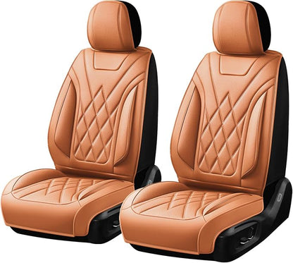 Fit Santa Fe Car Seat Covers for Hyundai Santa Fe 2009-2025 2026 - Luxury Leather, Anti-Slip, All-Weather, Waterproof & Breathable, Airbag Compatible, 2 Front Seats Only (Brown)