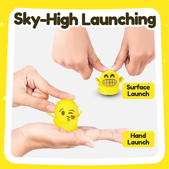 Liberty Imports 24 PCS Jumping Emoticon Popper Spring Launchers LED Light Up Toy Bouncy Party Favors Supplies and Goodie Bag Fillers for Kids, Toddlers (Classic Edition)
