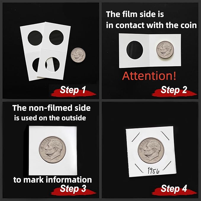 MUDOR 200 Pack Upgraded Premium Coin Flips for Quarter, Cardboard Coin Holder, Mylar Coin Flips 2x2, Paper Coin Holders