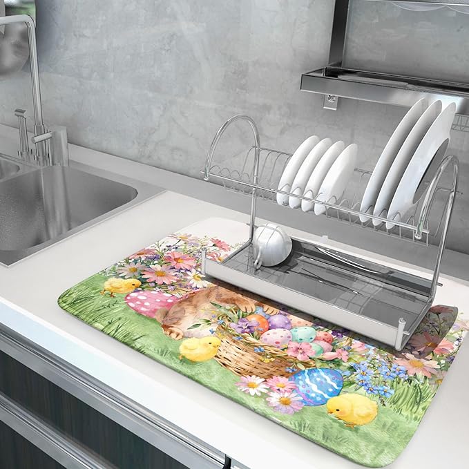 Easter Rabbit Eggs Dish Drying Mat