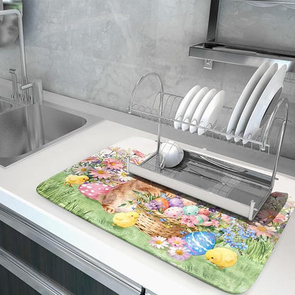 Easter Rabbit Eggs Dish Drying Mat