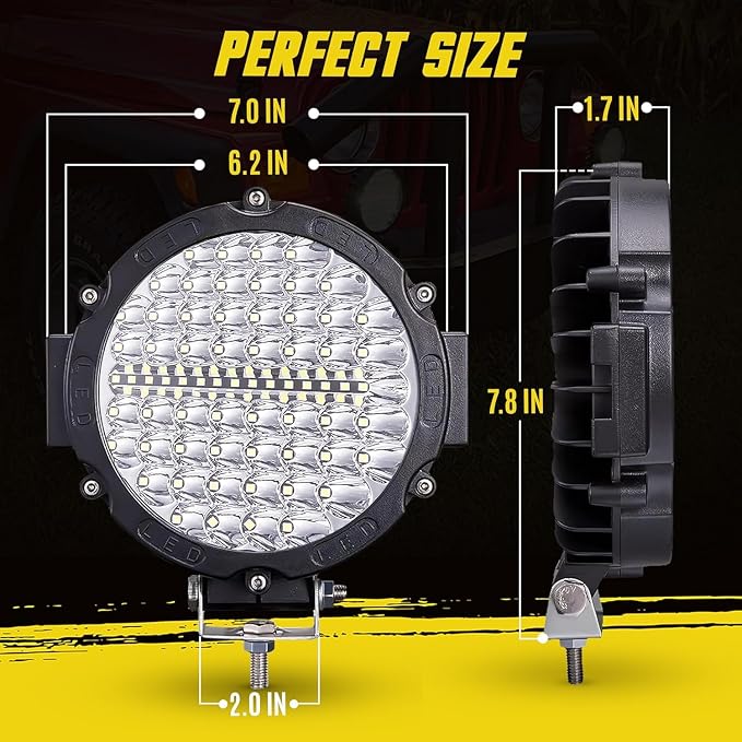 LED Off Road Lights, 7 Inch Round 210W 10000lm 12V-60V LED Work Lights Driving LED Pods for Truck Trailer Boat Ship Golf Cart 36V 48V Working Driving Search Fog Lights, 4 Pack