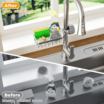 LONIN Sponge Holder Over Faucet Kitchen Sink Caddy Organizer, Stainless Steel
