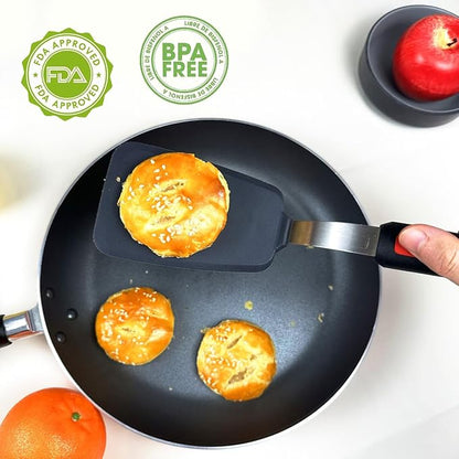 4Pcs Spatula Silicone Heat Resistant Flexible Rubber Silicone Spatulas for Nonstick Cookware, Burger Pancake Spatula Turner Large Silicone Spatulas Set for Cooking Kitchen Utensils Set Black