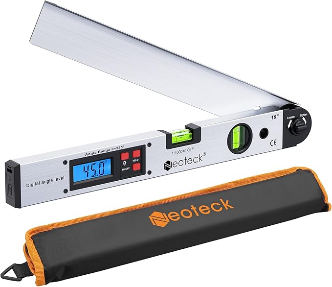 Neoteck Aluminum Digital Angle Finder Protractor 225° 16 inch Backlit LCD