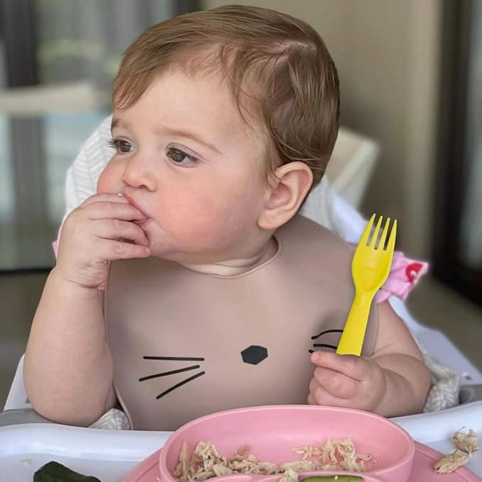 12 Pcs Kids Spoons and Forks Toddler Utensils Plastics Reusable Silverware Baby Cutlery Set Feeding Dinnerware Utensils BPA Free Microwave Dishwasher and Freezer Safe- Light Yellow