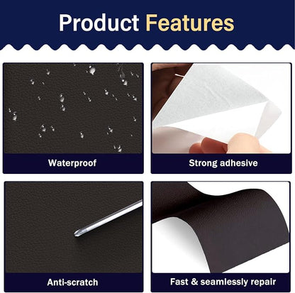 Zenyao Leather Repair Patch Tape - Self Adhesive Leather Repair Kit for Car Seat Furniture, Heavy Duty Vinyl Repair Patch for Couch Sofa, Waterproof Fix for Tears, 12x30 Inch Roll, Dark Brown