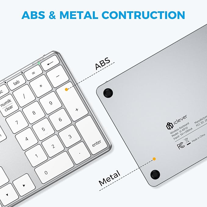 iClever KP10 Bluetooth Number Pad, Dual Device Connection, 34 Keys Ultra-Slim