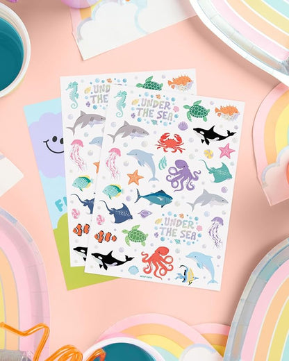 xo, Fetti Underwater Sea Creature Temporary Tattoos - 64 Styles | Ocean Animal Birthday Party Supplies, Aquarium Activity, Fish Tats, Kids Bday Decor