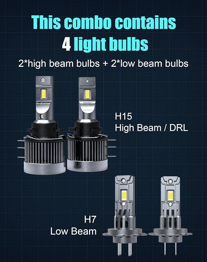 Light bulb Combo for Mercedes-Benz CLA250 2014 2015 2016 2017 2018 2019 | High Low Beam, Super Bright 6500K White Light, 1:1 Size as Stock Halogen Bulbs, Plug and Play, 4-Pack