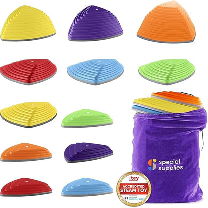 Special Supplies Stepping Stones for Kids Indoor and Outdoor Balance Blocks Promote Coordination, Balance, Strength Child Safe Rubber, Non-Slip Edging (Multi-Color, 12)