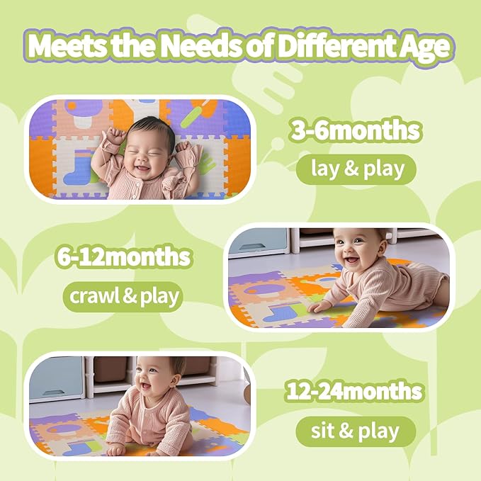 Coolcandy Baby Play Mat, 25Pcs Interlocking Puzzle Floor Mat, with Safety Fence - 0.4" Thick Non-Toxic EVA Foam Play Mat, for Infants & Toddlers 3-36 Months, Soft Puzzle Tiles for Play Areas
