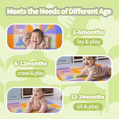 Coolcandy Baby Play Mat, 25Pcs Interlocking Puzzle Floor Mat, with Safety Fence - 0.4" Thick Non-Toxic EVA Foam Play Mat, for Infants & Toddlers 3-36 Months, Soft Puzzle Tiles for Play Areas