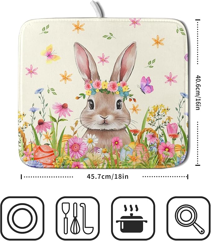 Easter Dish Drying Mat for Kitchen Counter Spring Easter Holiday Dish Drying