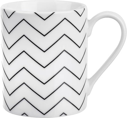 Portmeirion Home Stella 16 Piece Set - Monochrome Porcelain Dinnerware Collection with Patterned Borders, Mix & Match Designs - Ideal for Family Dining, Casual Entertaining & Modern Table Settings