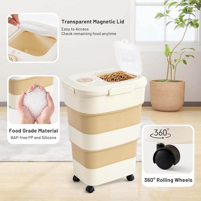 ZOMISIA 40-50lbs Dog Food Storage Container, Large Capacity Collapsible