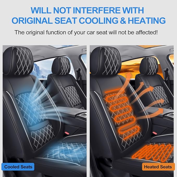 Car Seat Covers Compatible with Hyundai Equus 2011-2016 - Full Set 5 Seats Luxury Leather All-Weather Seat Cushions & Protectors, Waterproof & Breathable, Airbag Compatible (Whiteline)