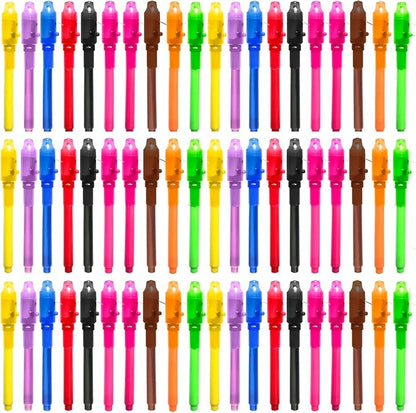 SCStyle Invisible Ink Pen 60Pcs Spy Pen with UV Black Light Magic Spy Marker Kid Pens for Secret Message and Birthday Party,Writing Secret Message for Easter Day Halloween Christmas Party Bag Gift