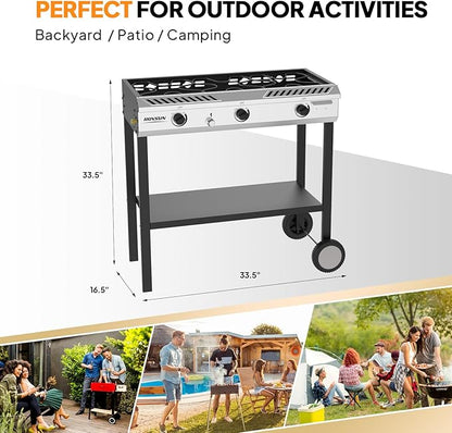 ROVSUN 3 Burner Outdoor Propane Burner with Ignition & Regulator, 225,000 BTU Powerful & Portable Gas Stove Outdoor Stand Cooker for Backyard Patio Cooking Home Camping Brewing Canning Turkey Frying