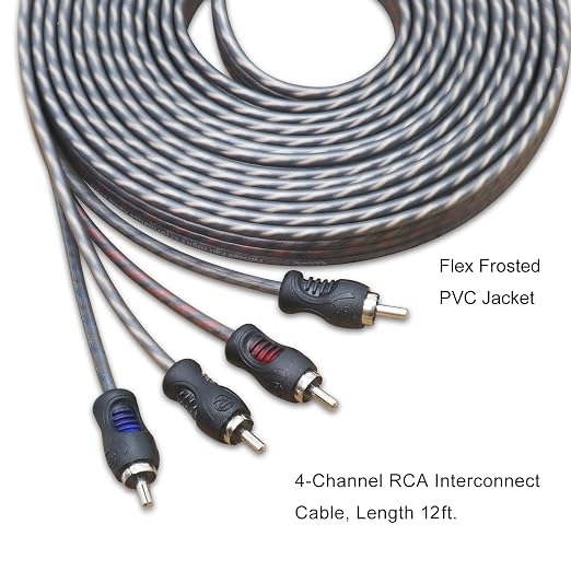 RECOIL RCI412 100% Oxygen Free Copper 12ft 4-Channel RCA Audio Cable, Twisted Pair with Noise Reduction