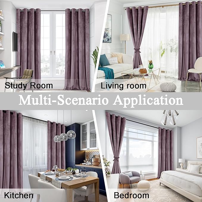 JIUZHEN Lavender Velvet Curtains 72 inches