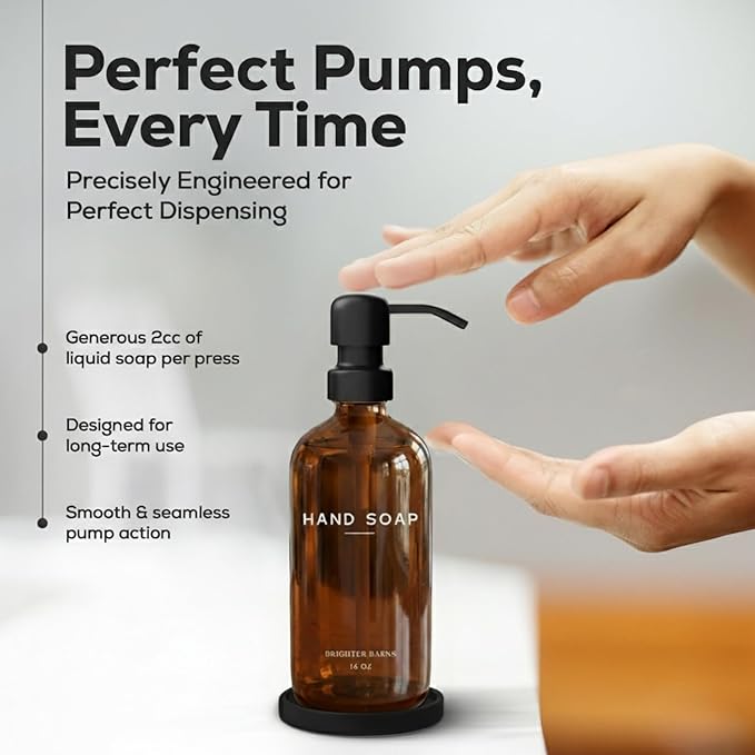 Amber Glass Hand Soap Dispenser Bathroom Set by Brighter Barns