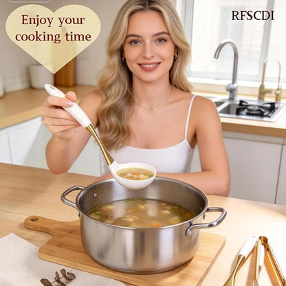 Elegant White Gold Silicone Cooking Utensils Set
