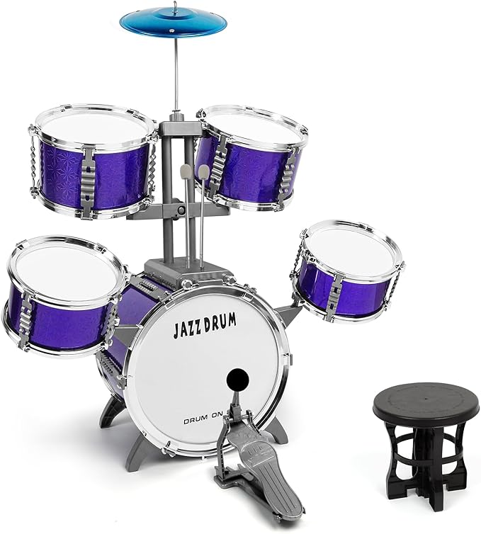 M SANMERSEN Kids Toys Jazz Drum Set - Upgraded Rock Drum Kit with Stool Musical Instruments Educational Birthday Christmas Toys Gifts for Toddlers Child Boys Girls Aged 3 4 5 6 7 8 Year Old