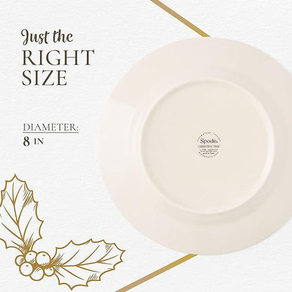 Spode Christmas Tree Polka Dot Dessert Plate (Set of 4) - Festive 8-Inch Stoneware Plates for Holiday Entertaining, Appetizers, Snacks - Microwave, Dishwasher, Freezer Safe Party Appetizer Dishes