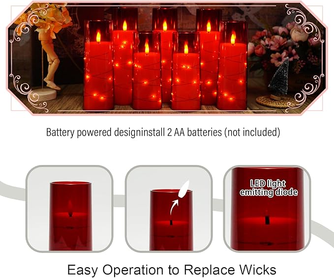 Flameless Candles with Embedded Star String, Battery Operated LED Pillar